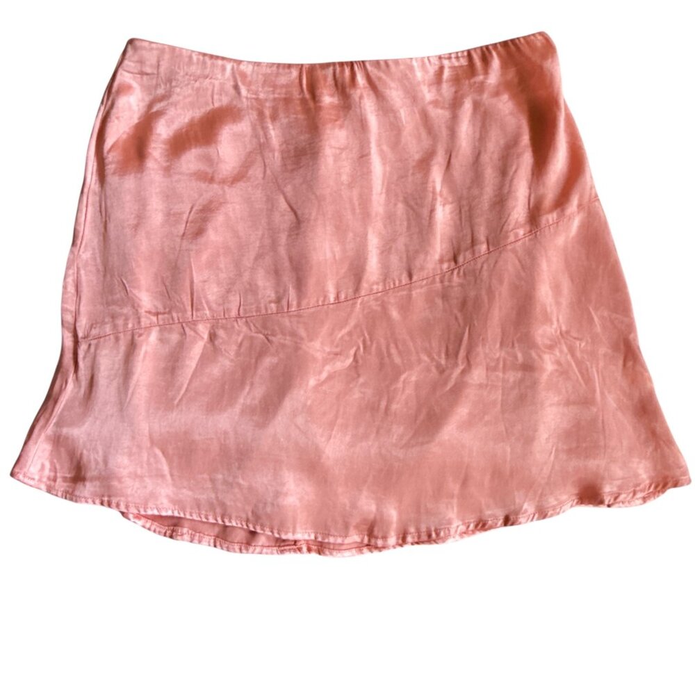 Peach Silky Mini Skirt, Back Zipper